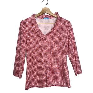 J. McLaughlin Durham Ruffle Collar Catalina Cloth Pink Red Geometric Top Small